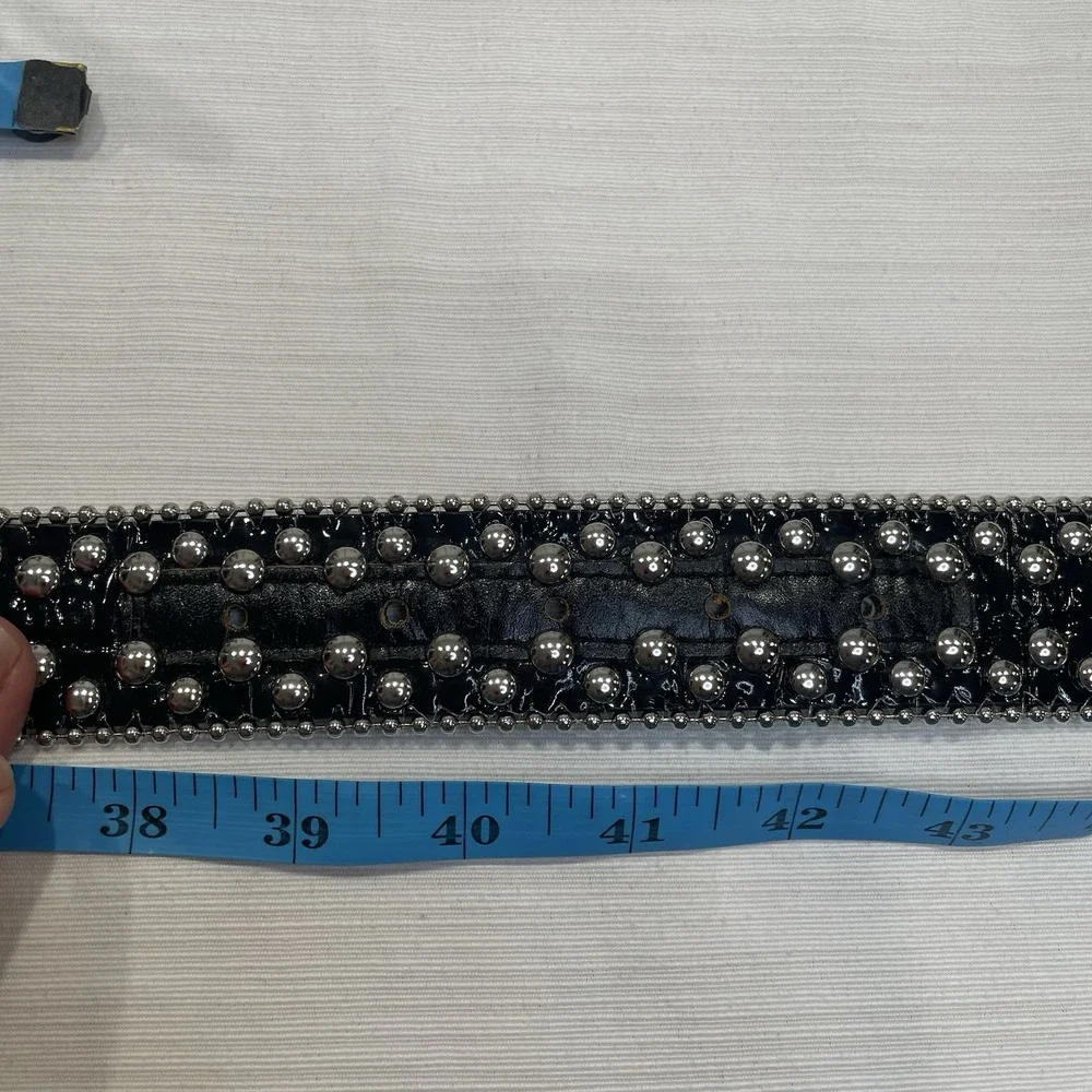 Blazin Roxx Womens Black Leather Rhinestone Western Belt Fleur De Lis 46in